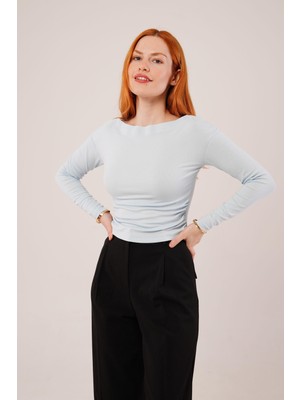 Gelirr Yaka Detay Uzun Kollu Basic Bebe Mavisi Bluz