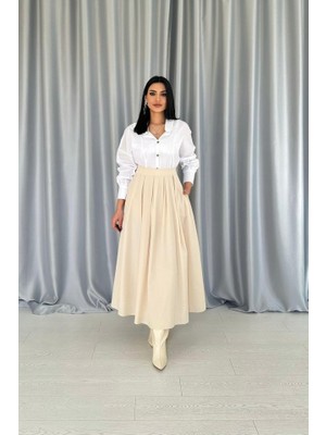 Gelirr Bej Uzun Pileli Etek