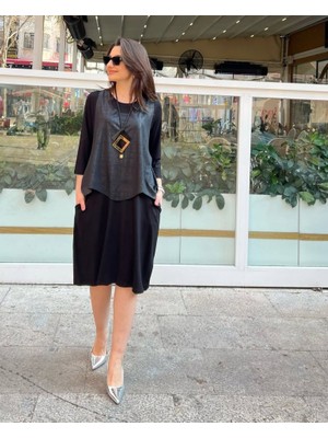 Gelirr Kadın Viskon Kumaş Cep Detaylı Üçlü Takım