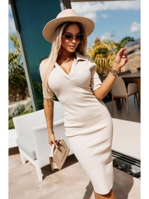 Gelirr Kadın Kısa Kollu V Yaka Kaşkorse Kumaş Elbise