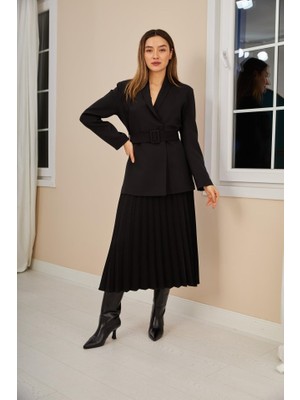 Gelirr Siyah Atlas Etek ve Pilise Takım