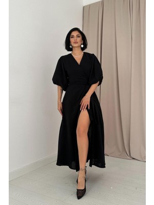 Gelirr Siyah Kuşaklı Müslin Elbise