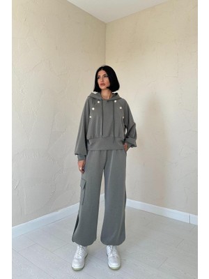 Gelirr Haki Kapüşonlu Sweatshirt ve Kargo Pantolon Takım