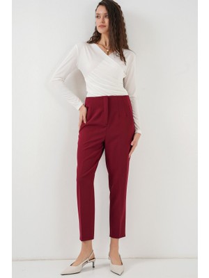 Gelirr 6650 Yüksek Bel Kumaş Pantolon - Bordo