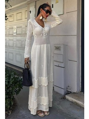 Gelirr Düğme Detaylı ve Kat Etekli Etnik Elbise 2859