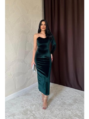Gelirr Zümrüt Tek Omuzlu Taş Askılı Elbise