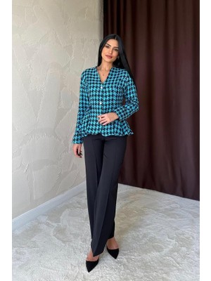 Gelirr Mavi Arka Fiyonk Detaylı Ceket