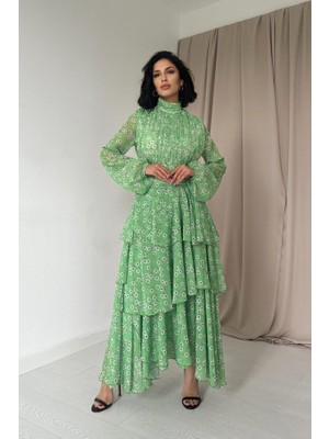 Gelirr Yeşil Bel Detaylı Elbise