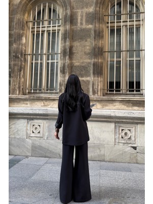 Gelirr Tasarım Etiket Detaylı Ceket - Pantolon Takım - Siyah