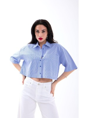 Gelirr 4873 Gömlek-Mavi Beyaz Çizgili