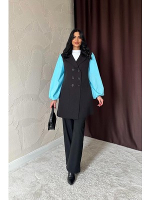 Gelirr Siyah Mavi Garnili Ceket Elbise