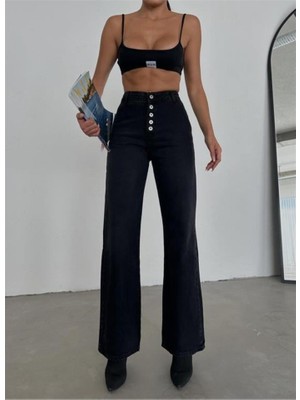 Gelirr Düğmeli Kot Pantolon - Siyah