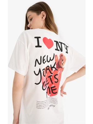 DeFacto %100 Pamuk I Love NY Oversize Sırt Baskılı Tişört F5161AX25SM