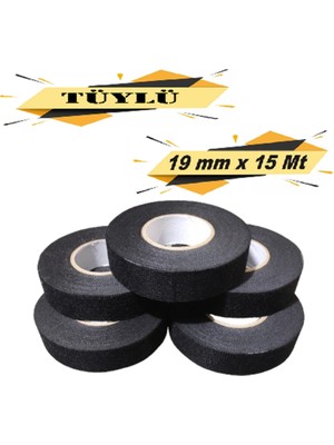 Tüylü Bez Bant Elektrik Kablo Bandı 19 mm x 15 Metre 5 Adet