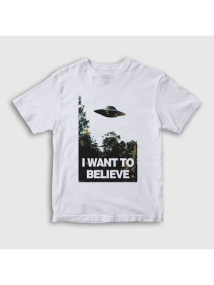 Presmono Unisex Çocuk Beyaz I Want To Believe Dizi x Files T-Shirt