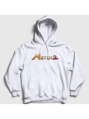 Presmono Unisex Beyaz Logo Oyun Metin2 Kapüşonlu Sweatshirt