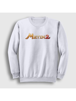 Presmono Unisex Beyaz Logo Oyun Metin2 Sweatshirt
