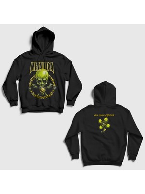 Presmono Unisex Siyah Metallica No Leaf Clover Sırt Baskılı Kapüşonlu Sweatshirt