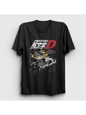 Presmono Unisex Siyah Poster Drift Anime Initial D T-Shirt