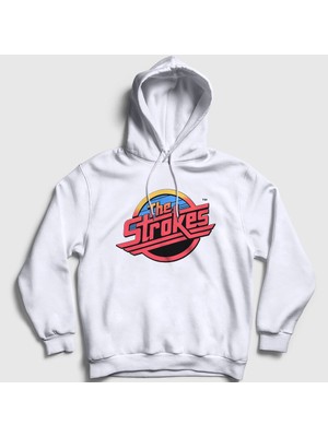 Presmono Unisex Beyaz Vintage Logo The Strokes Kapüşonlu Sweatshirt