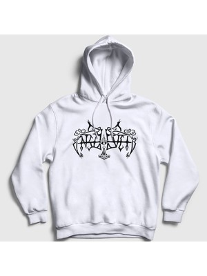 Presmono Unisex Beyaz Logo Metal Enslaved Kapüşonlu Sweatshirt