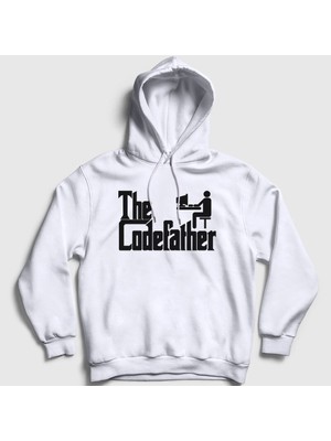Presmono Unisex Beyaz The Codefather Yazilimci Coder Hacker Kapüşonlu Sweatshirt