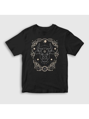 Presmono Unisex Çocuk Siyah Taurus Zodiac Hediye Boğa Burcu T-Shirt