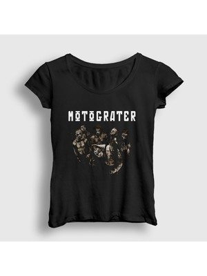 Presmono Kadın Siyah Band Motograter T-Shirt