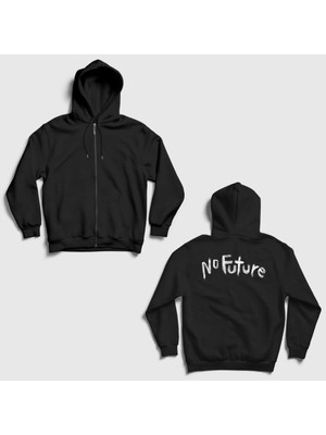 Presmono Unisex Siyah No Future Ulrich Nielsen Dark Sırt Baskılı Fermuarlı Kapüşonlu Sweatshirt