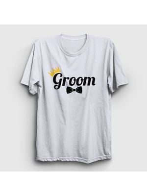 Presmono Unisex Beyaz The Groom Damat Evlilik Düğün T-Shirt