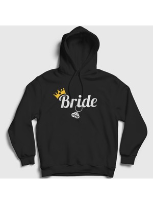 Presmono Unisex Siyah The Bride Gelin Düğün Evlilik Kapüşonlu Sweatshirt