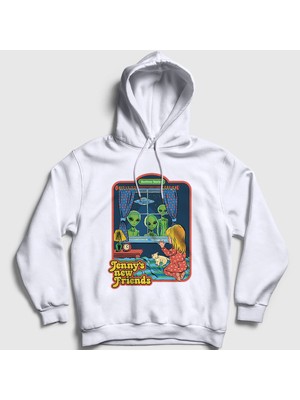Presmono Unisex Beyaz Jenny's New Friends Kapüşonlu Sweatshirt