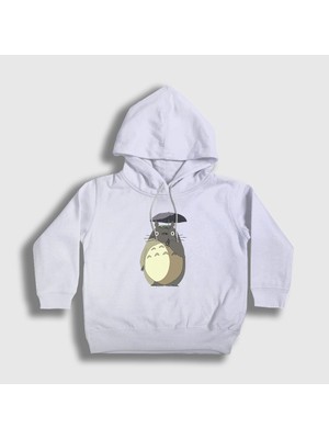 Presmono Unisex Çocuk Beyaz My Neighbor Totoro Rain Kapüşonlu Sweatshirt
