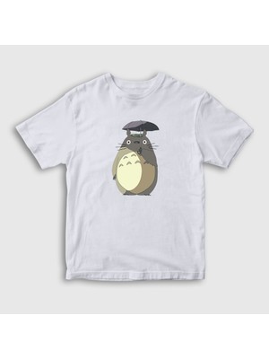 Presmono Unisex Çocuk Beyaz My Neighbor Totoro Rain T-Shirt