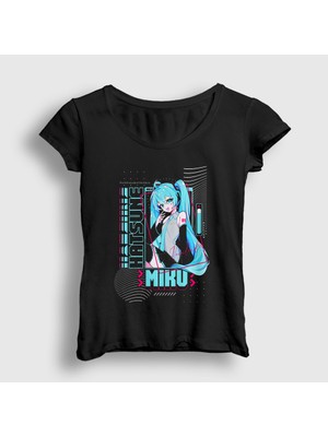 Presmono Kadın Siyah Poster Hatsune Miku Anime T-Shirt