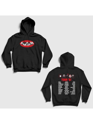 Presmono Unisex Siyah Tour 97 Rock Kmfdm Sırt Baskılı Kapüşonlu Sweatshirt