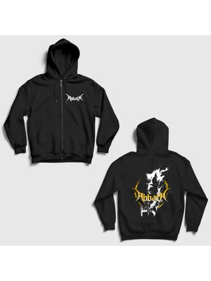 Presmono Unisex Siyah Axe Metal Abbath Sırt Baskılı Fermuarlı Kapüşonlu Sweatshirt
