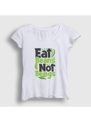 Presmono Kadın Beyaz Beans Vegan Vegetarian Vejetaryen T-Shirt