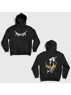 Presmono Unisex Siyah Axe Metal Abbath Sırt Baskılı Kapüşonlu Sweatshirt