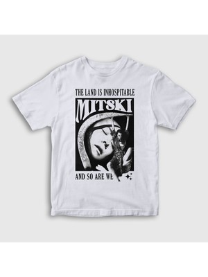 Presmono Unisex Çocuk Beyaz Inhospitable Müzik Mitski T-Shirt