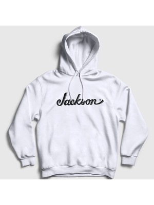 Presmono Unisex Beyaz Logo Jackson Hediye Gitar Kapüşonlu Sweatshirt