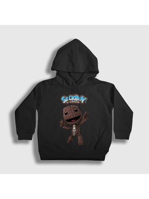 Presmono Unisex Çocuk Siyah Sign Sackboy A Big Adventure Kapüşonlu Sweatshirt