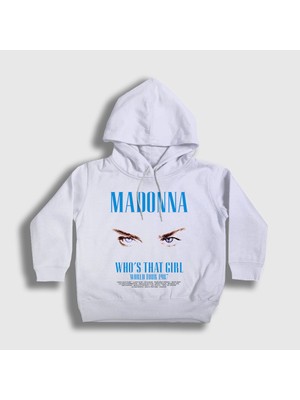 Presmono Unisex Çocuk Beyaz Tour Who's That Girl Madonna Kapüşonlu Sweatshirt