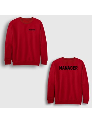 Presmono Unisex Kırmızı Yönetici Müdür Manager Sırt Baskılı Sweatshirt
