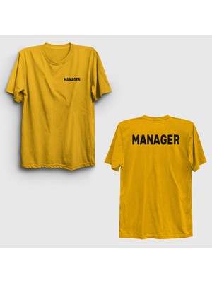 Presmono Unisex Sarı Yönetici Müdür Manager Sırt Baskılı T-Shirt