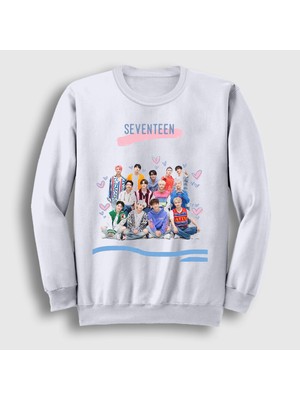 Presmono Unisex Beyaz Band K Pop Seventeen Sweatshirt
