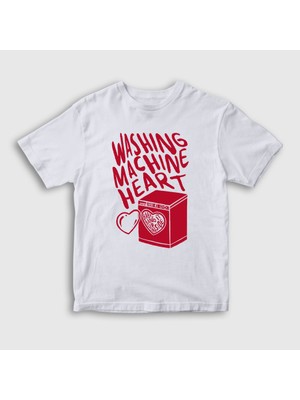 Presmono Unisex Çocuk Beyaz Washing Machine Heart Mitski T-Shirt