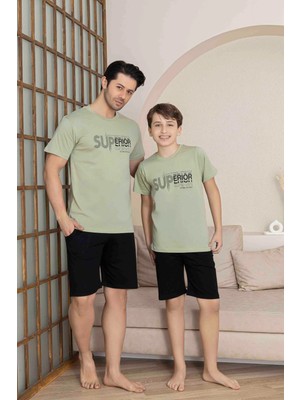 Baba Oğul Kombin Alk Üst Kısa Kollu Bermuda Boy Şortlu Bisiklet Yaka Pijama TAKIMI-4008