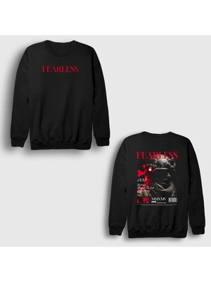 Presmono Unisex Siyah Fearless Soldier Sırt Baskılı Sweatshirt