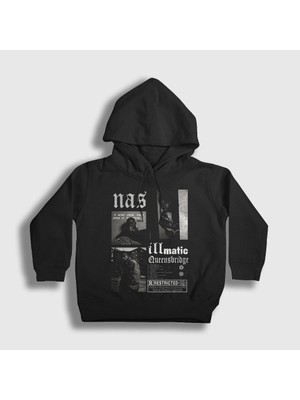 Presmono Unisex Çocuk Siyah Illmatic Nasir Jones Nas Kapüşonlu Sweatshirt